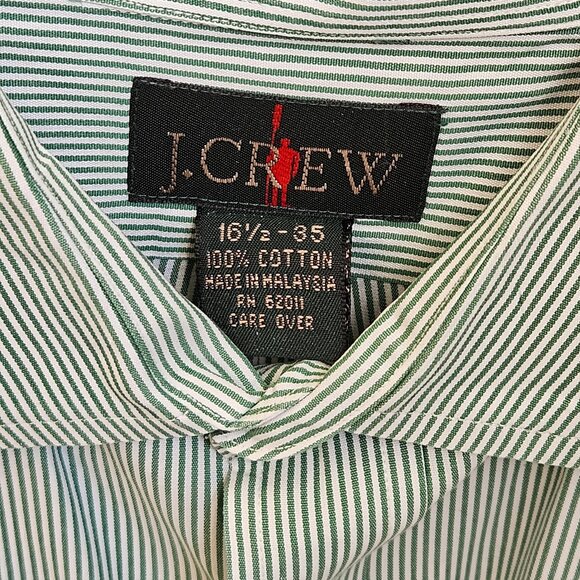 J Crew Men's Green Striped Dress Shirt, Sz 16.5 / 35 - Picture 3 of 10
